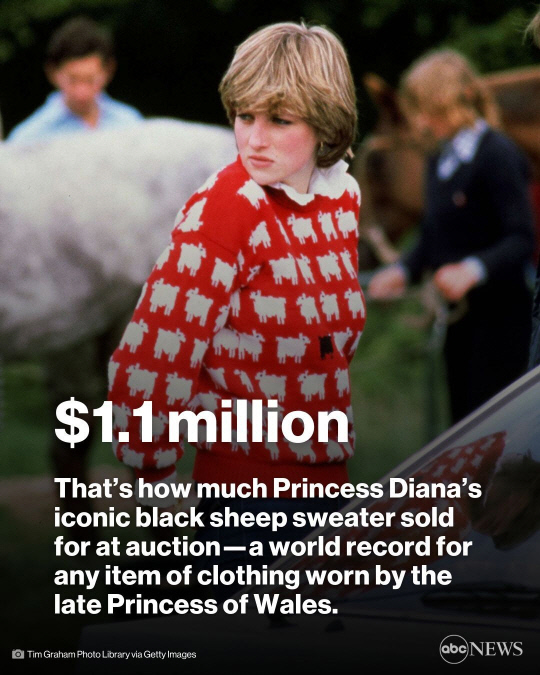 '검은 양' 스웨터 입은 생전 다이애나비 모습  [abc뉴스 방송 캡처]